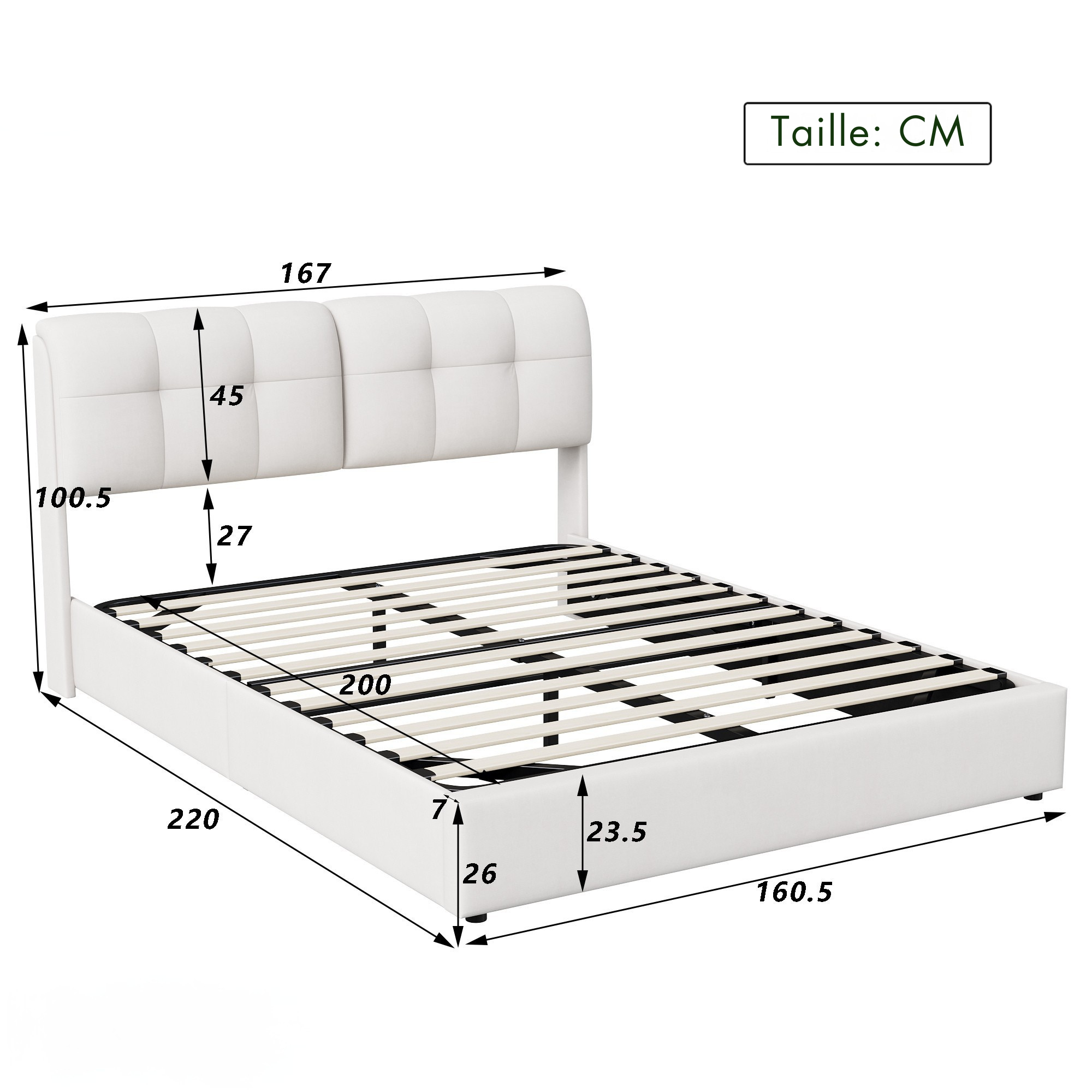 Lit coffre double 160x220 bandeau LED