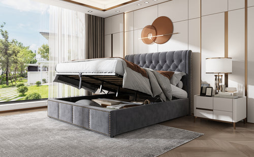 Lit coffre double 160x200 revêtement velours