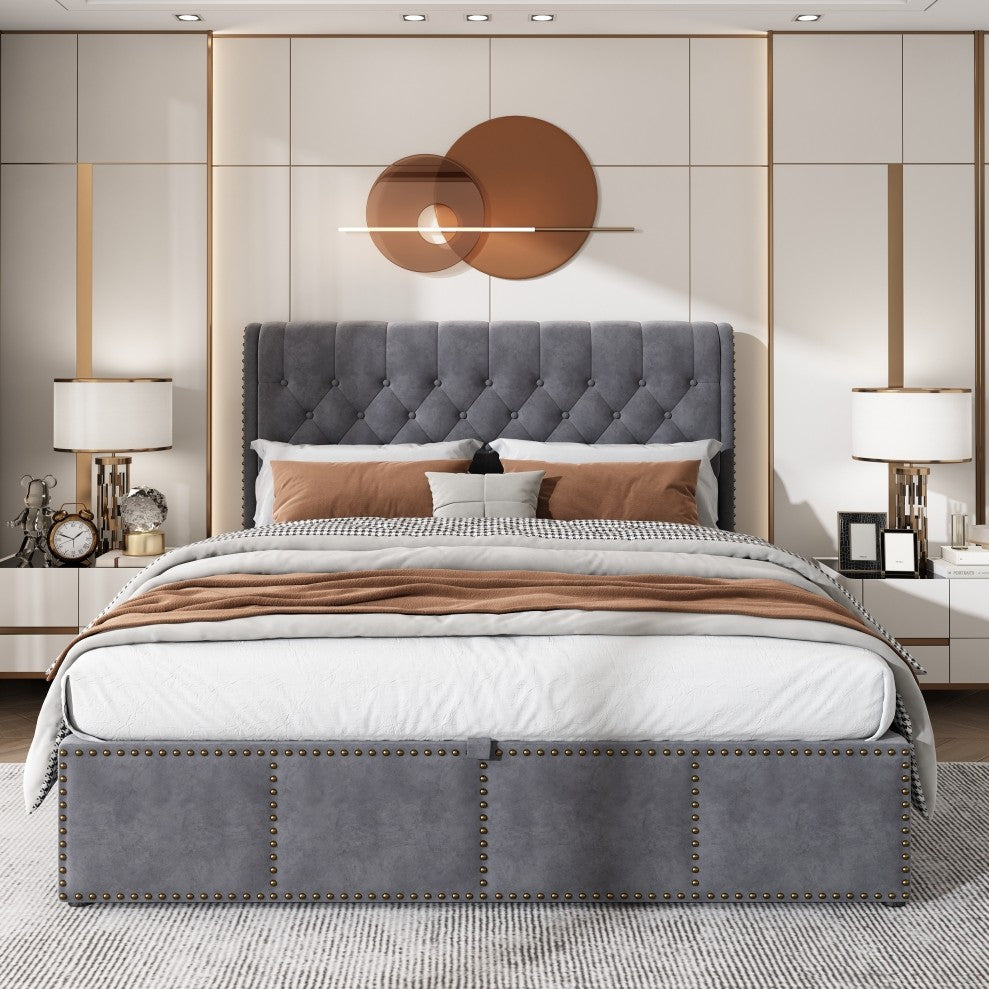 Lit coffre double 160x200 revêtement velours