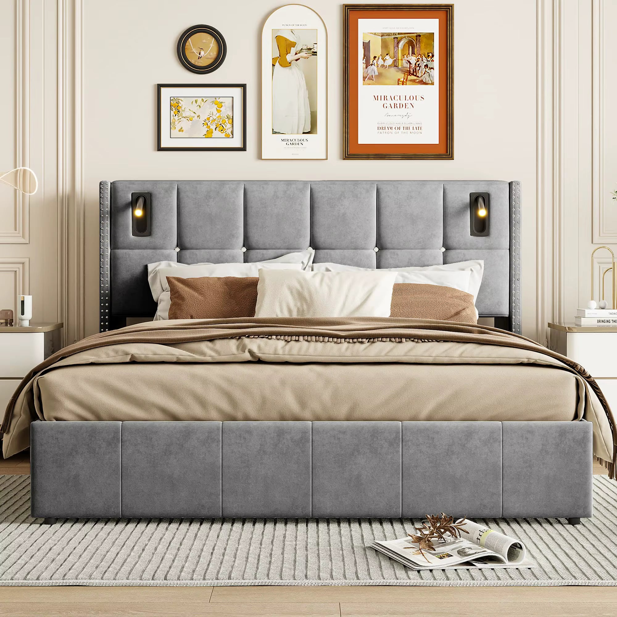 Lit coffre double 160x200 liseuse