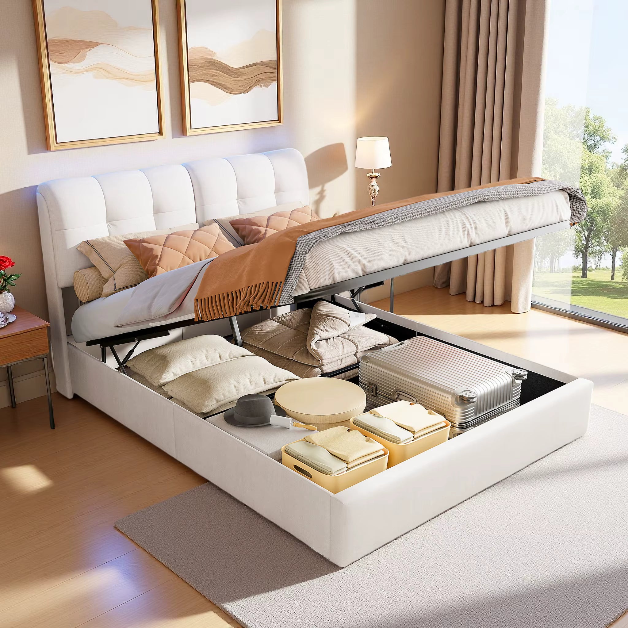 Lit coffre double 160x220 bandeau LED