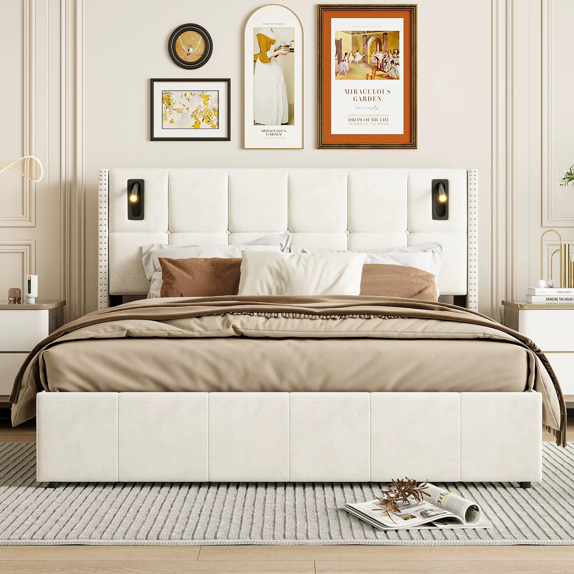 Lit coffre double 160x200 liseuse